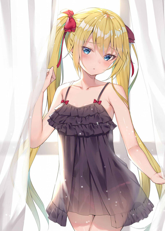 Blonde Anime Girl — Yellow, Serene, Morning, Curtains