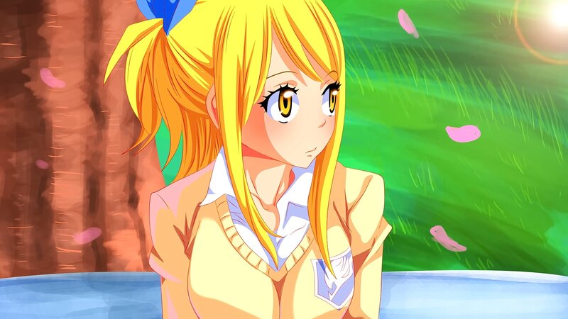 Blonde Anime Girl — Yellow, Serene, Spring, Grass