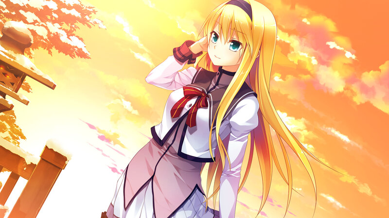 Blonde Anime Girl — Yellow, Serene, Sunset, School Uniform