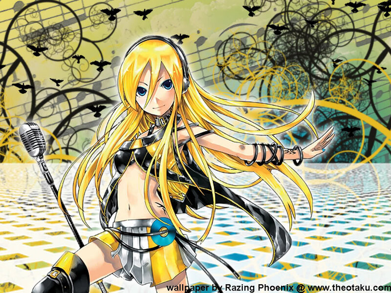 Blonde Anime Singer — Yellow, Dynamic, Microphone, Headphones
