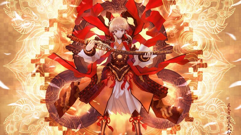 Blonde Anime Warrior — Red, Dramatic, Sword