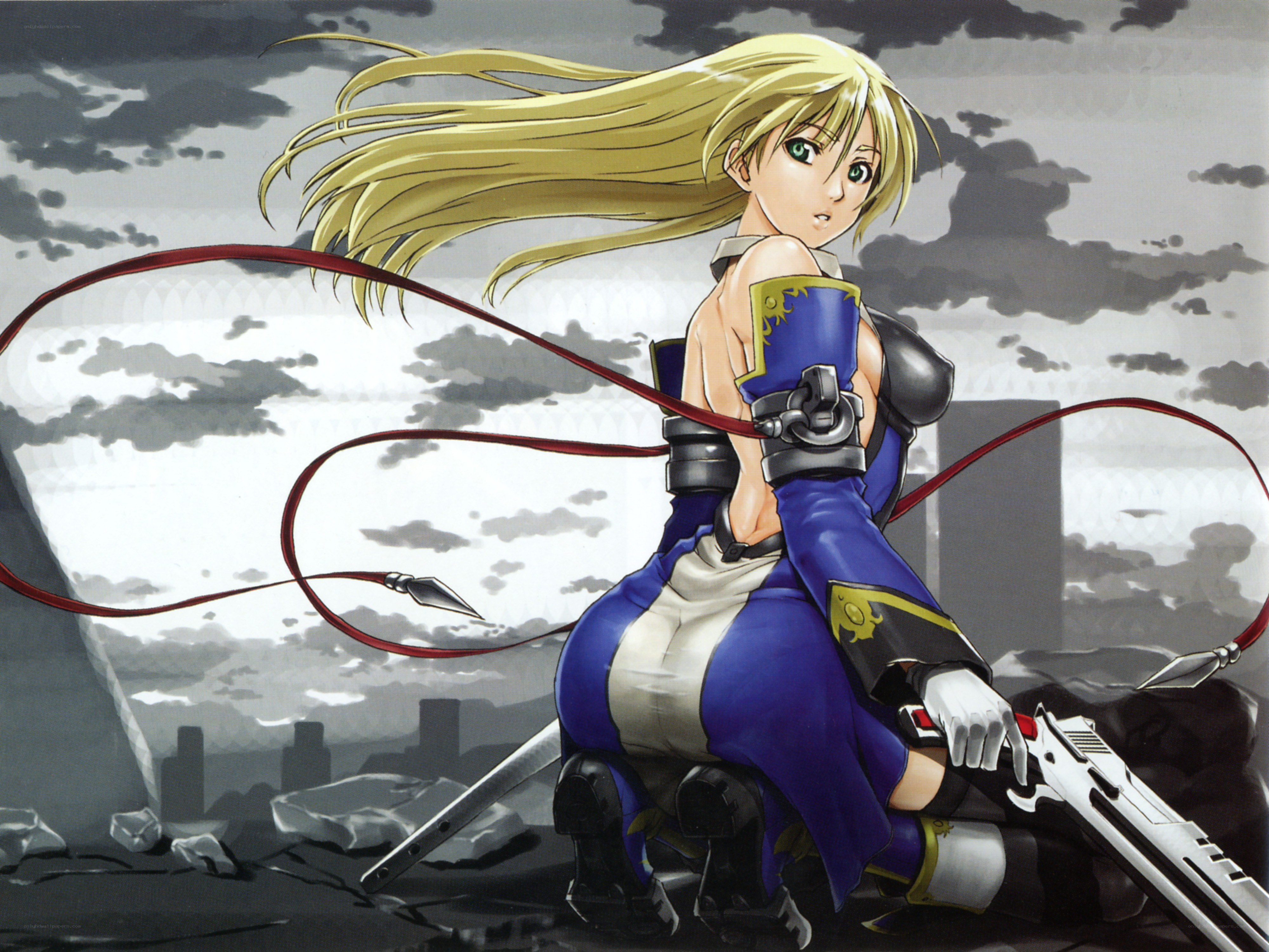 blonde anime warrior with whip