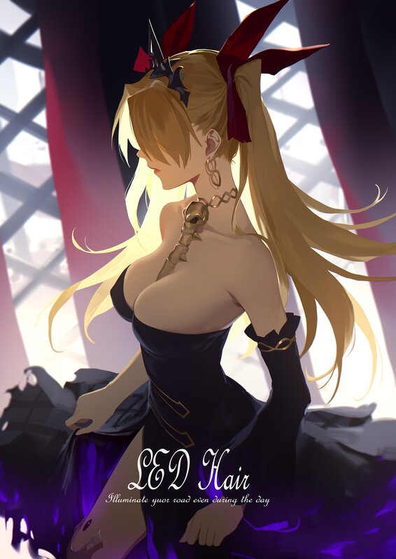 Blonde Anime Woman — Black, Dramatic, Digital Art, Long Hair