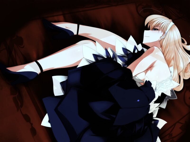 Blonde Anime Woman — Black, Dramatic, Dress