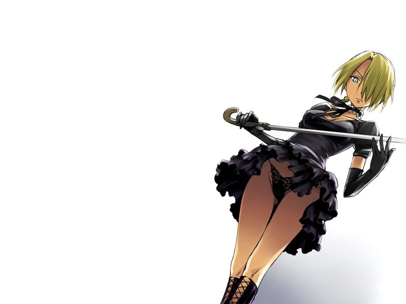 Blonde Anime Woman — Black, Dramatic, Sword