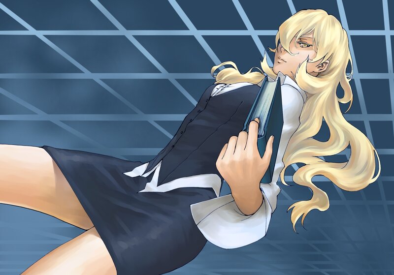 Blonde Anime Woman — Blue, Calm, Book