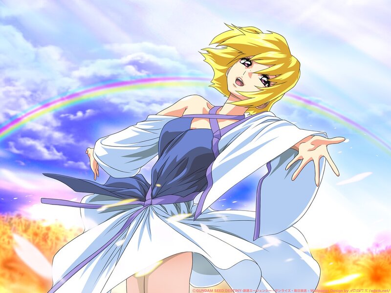 Blonde Anime Woman — Blue, Dramatic, Afternoon, Rainbow