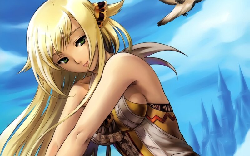 Blonde Anime Woman — Blue, Dramatic, Afternoon