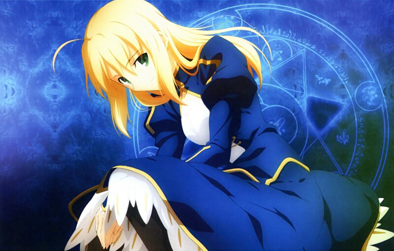 Blonde Anime Woman — Blue, Dramatic, Magic Circle