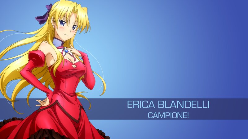Blonde Anime Woman — Blue, Dramatic, Red Dress