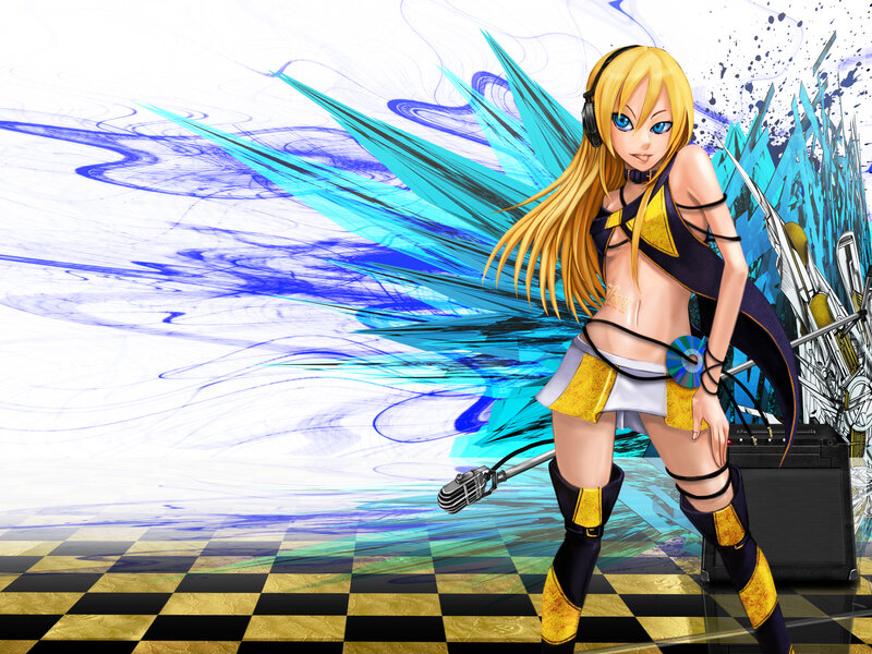 Blonde Anime Woman — Blue, Dynamic, Digital Art