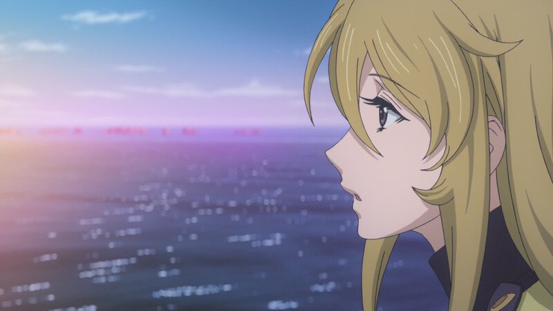 Blonde Anime Woman — Blue, Serene, Sunset