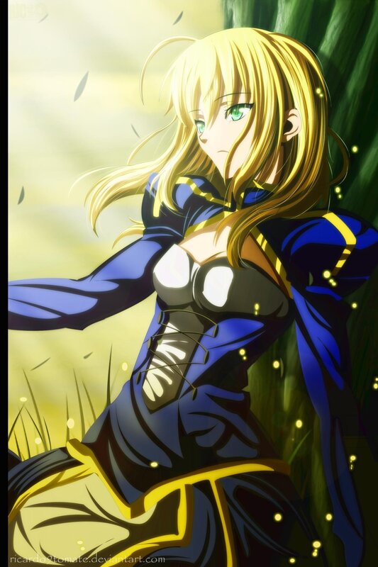 blonde anime woman in blue