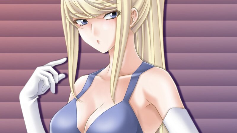 blonde anime woman in blue top