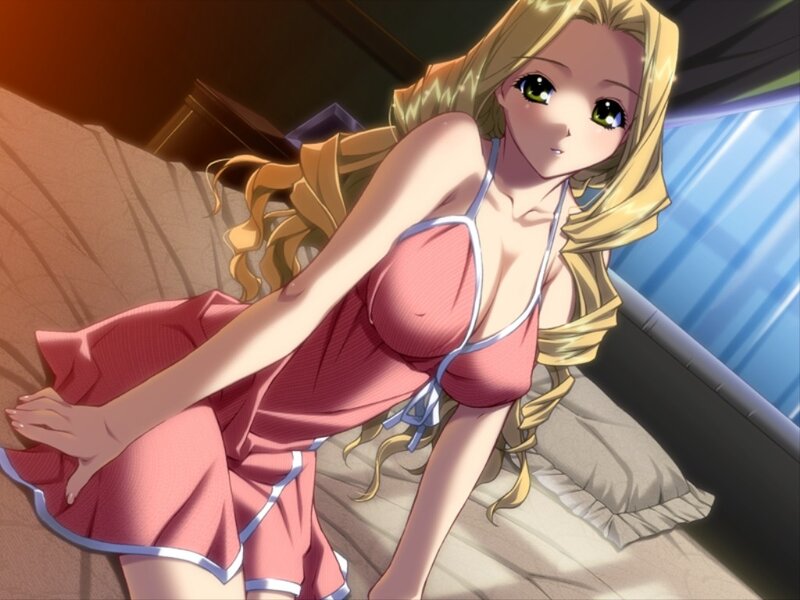 Blonde Anime Woman in Dress — Pink