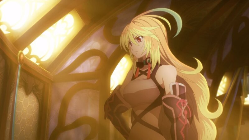 blonde anime woman in golden room