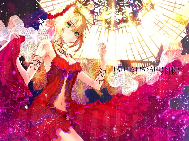 Blonde Anime Woman in Red Dress — Dramatic