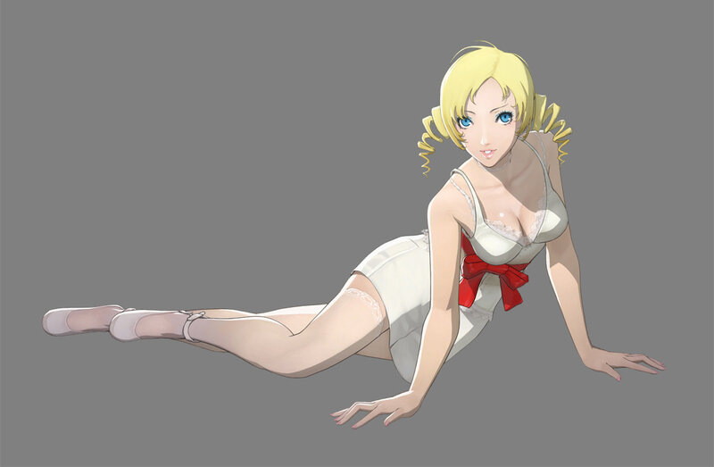 blonde anime woman in white dress