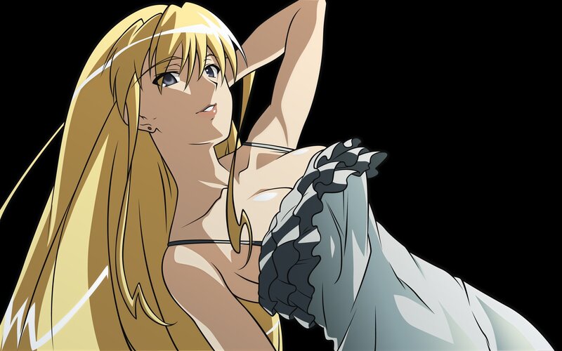 blonde anime woman in white dress