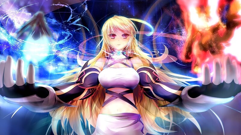 Blonde Anime Woman — Purple, Dramatic, Digital Art, Magic