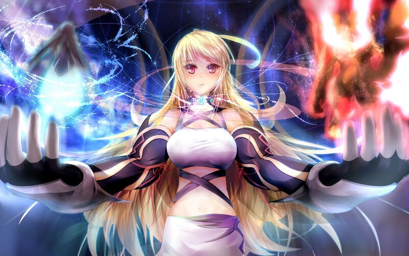 Blonde Anime Woman — Purple, Dramatic, Digital Art