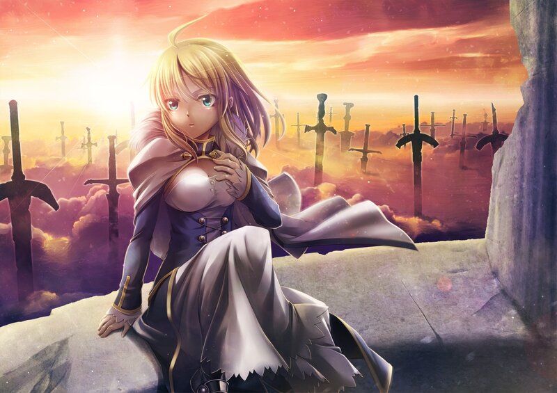 Blonde Anime Woman — Purple, Dramatic, Sunrise