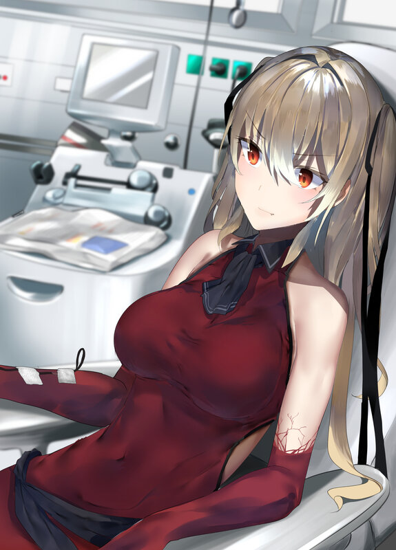 Blonde Anime Woman — Red, Calm, Medical Room