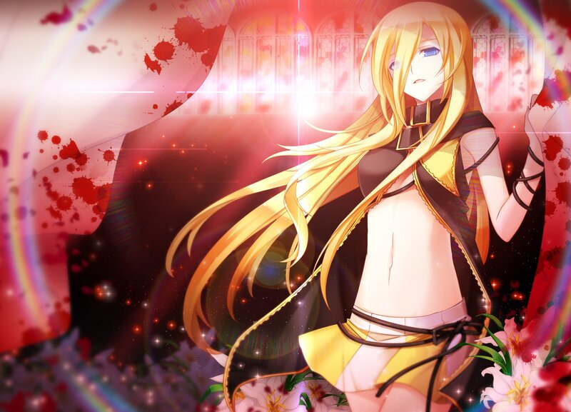 Blonde Anime Woman — Red, Dramatic, Blood Splatters