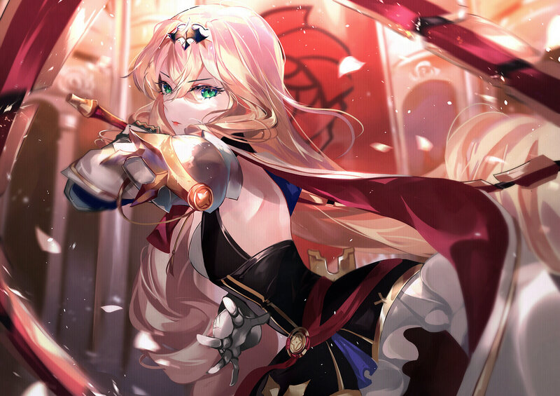 Blonde Anime Woman — Red, Dramatic, Digital Art, Sword
