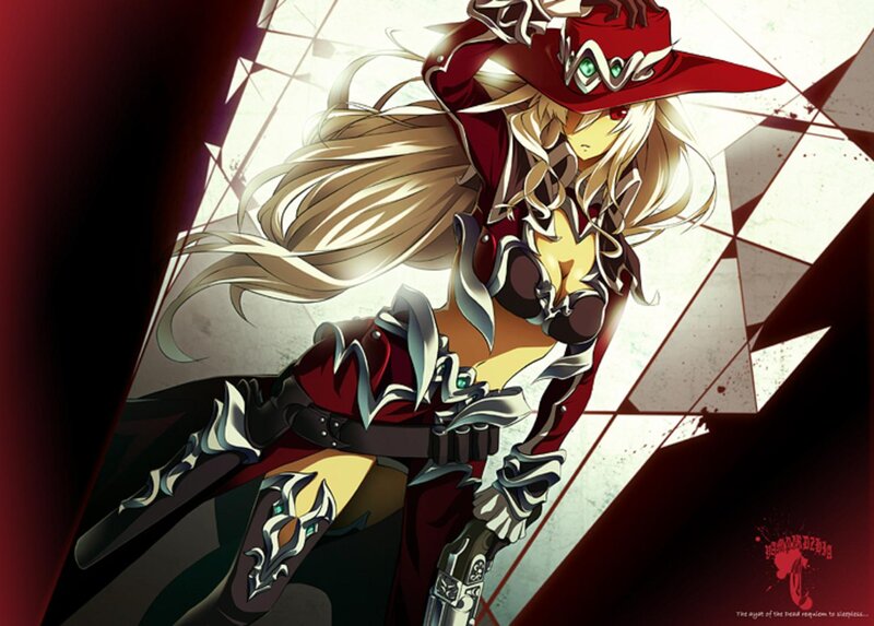 Blonde Anime Woman — Red, Dramatic, Hat