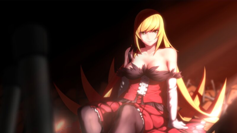 Blonde Anime Woman — Red, Dramatic, Night, Red Dress