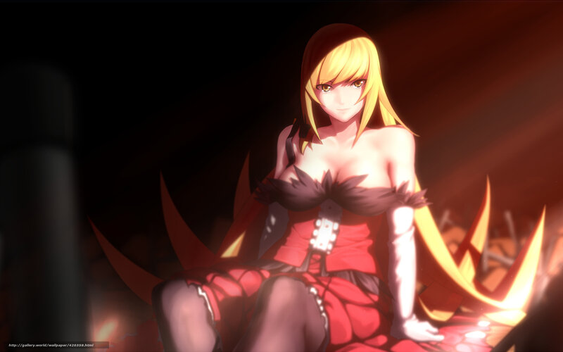 Blonde Anime Woman — Red, Dramatic, Red Dress, Fire, Chair