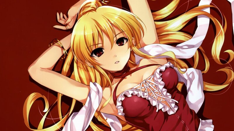 Blonde Anime Woman — Red, Dramatic, Red Dress