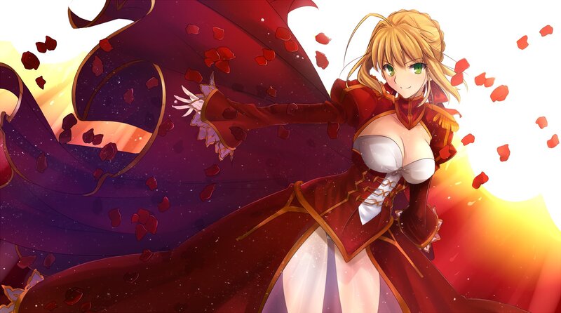 Blonde Anime Woman — Red, Dramatic, Sunset