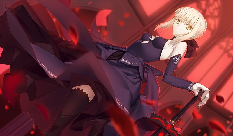 Blonde Anime Woman — Red, Dramatic, Sword
