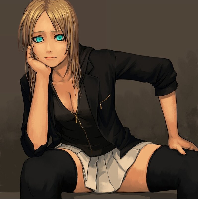 blonde anime woman sitting
