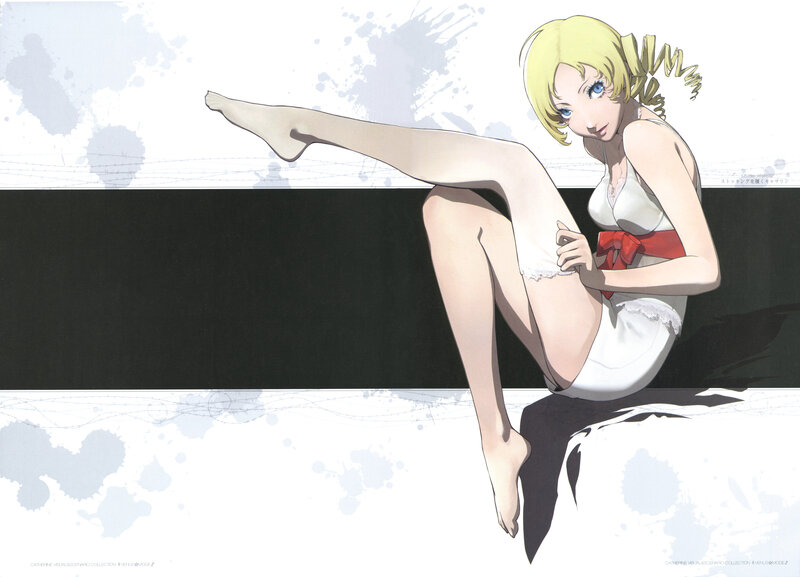 Blonde Anime Woman Sitting — White