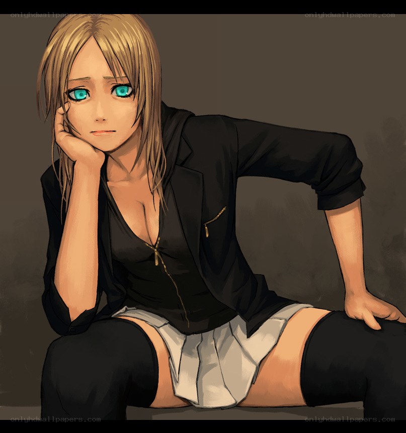 blonde anime woman sitting