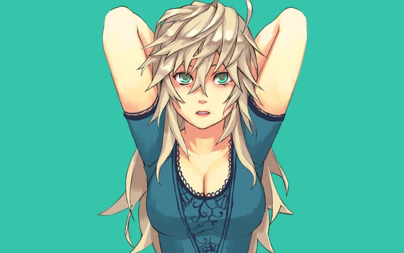 blonde anime woman stretching