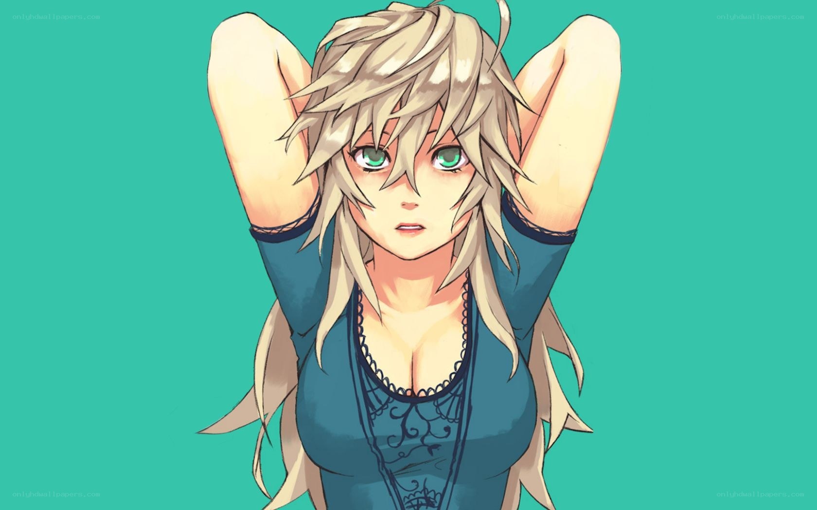 blonde anime woman stretching