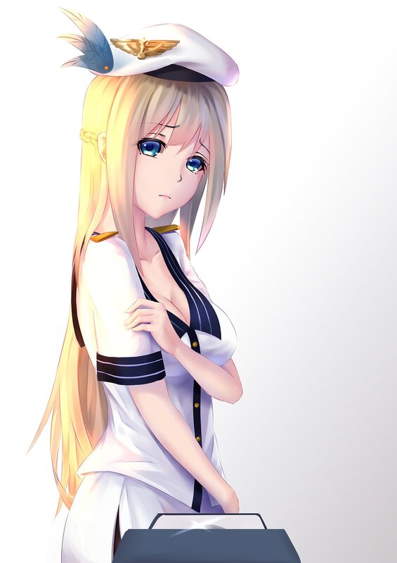 Blonde Anime Woman — White, Neutral, Hat, Uniform