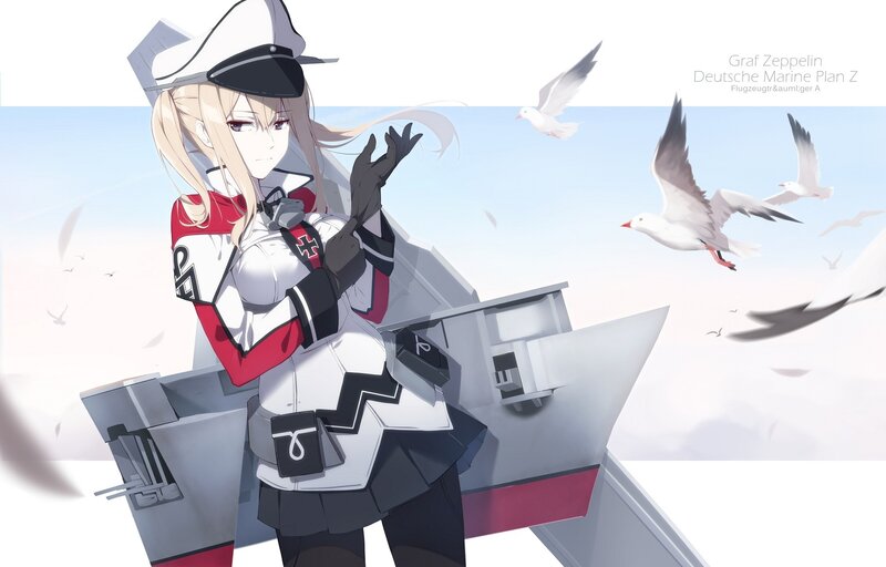 Blonde Anime Woman — White, Serene, Morning, Seagulls