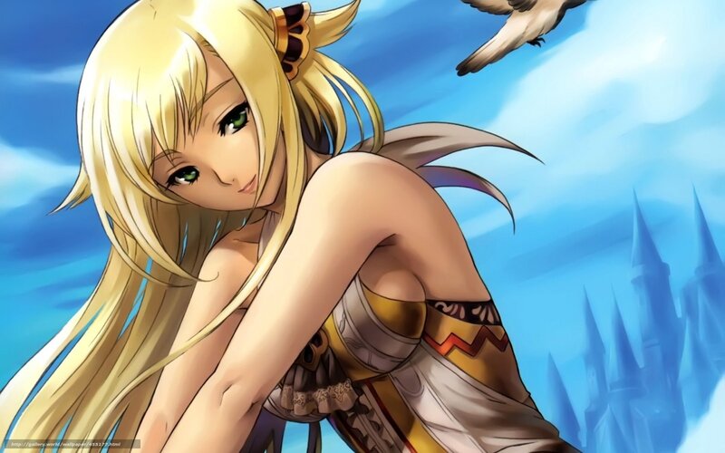 blonde anime woman with bird