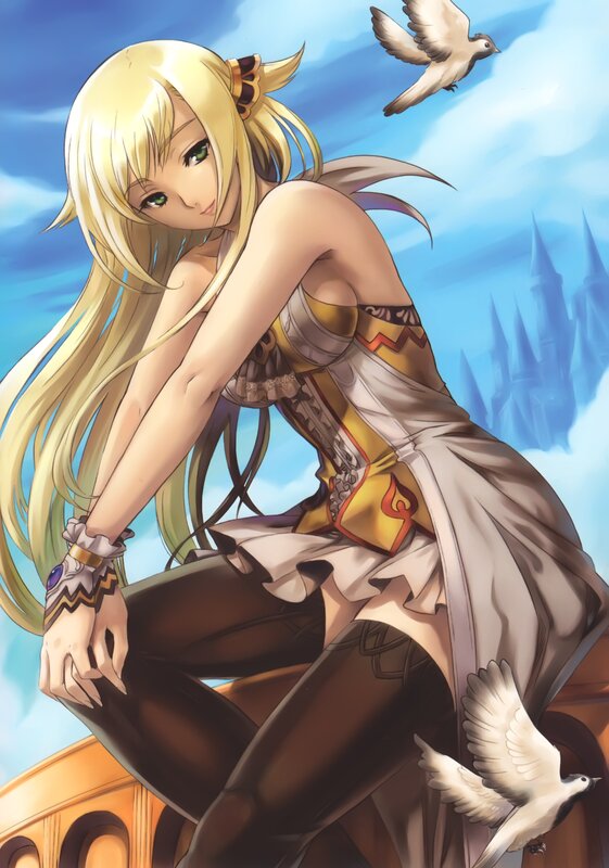 blonde anime woman with birds