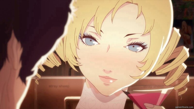 blonde anime woman with drink