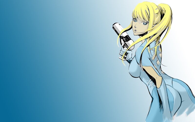 blonde anime woman with gun