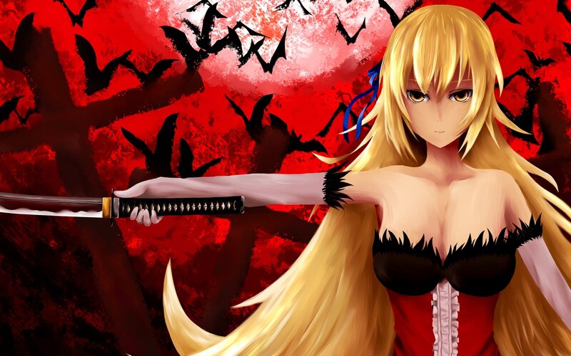 Blonde Anime Woman with Sword — Red