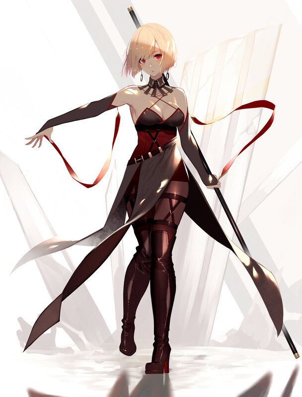 Blonde Anime Woman with Sword — White