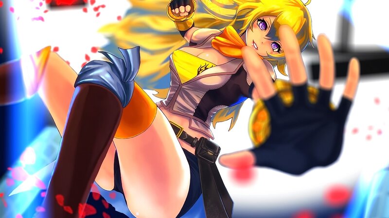 Blonde Anime Woman — Yellow, Dynamic, Fighting Stance