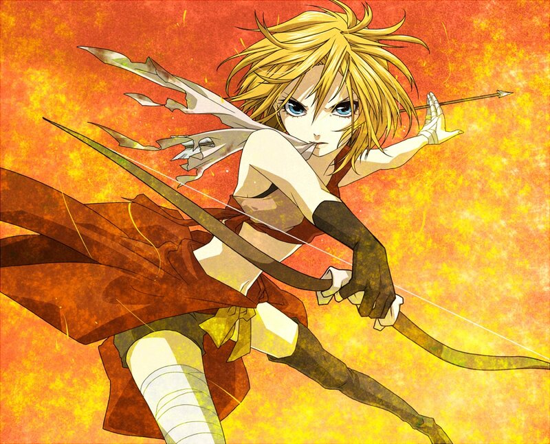 Blonde Archer Aiming Arrow — Orange